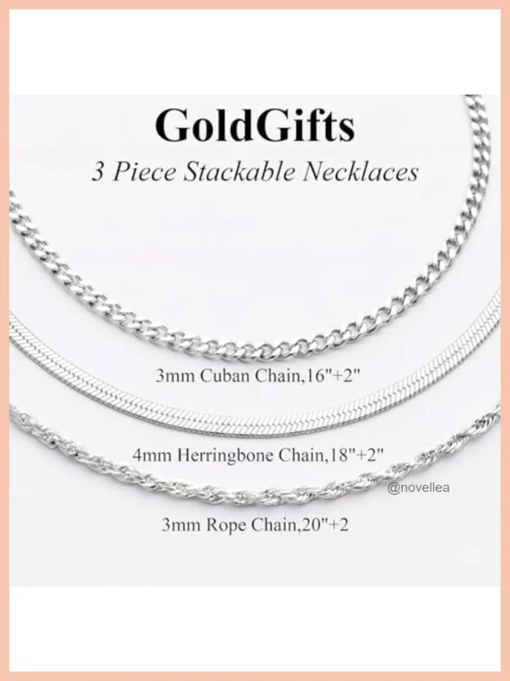 3 Piece Layered Necklace Set, 925 Sterling Silver Plated Brass Herringbone Rope